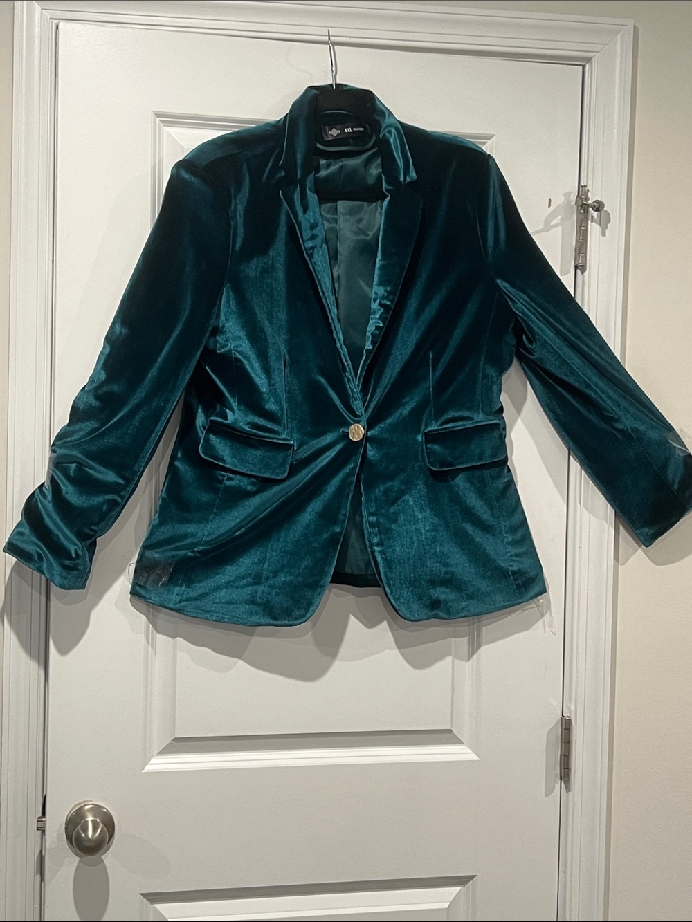 Velvet Single-Button Blazer Jacket - Teal